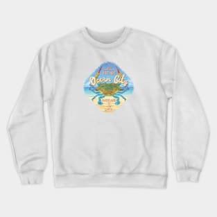 Ocean City, Maryland, Blue Crab on Beach Crewneck Sweatshirt